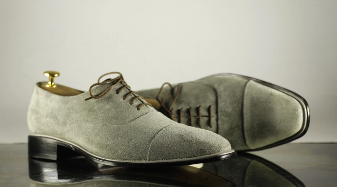 Stylish New Handmade Men's Gray Suede Cap Toe Lace Up Shoes, Men Designer Dress Formal Luxury Shoes