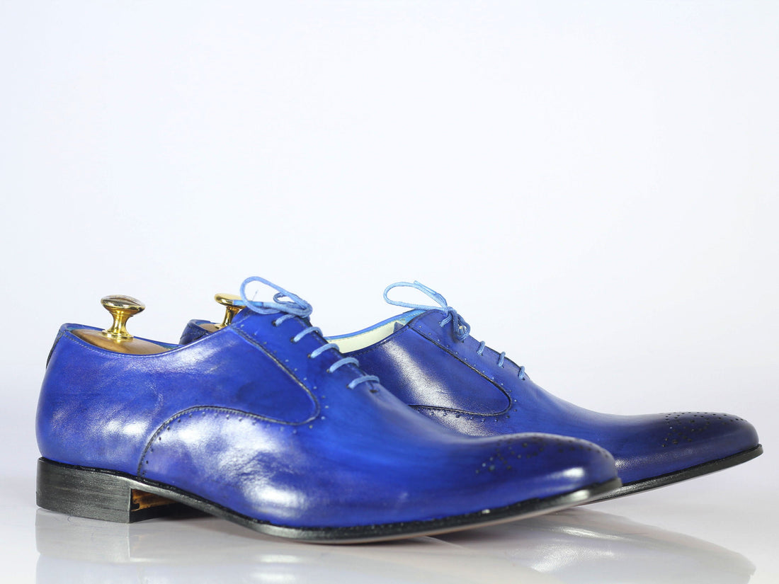 Mens Handmade Blue Color Leather Brogue Toe Fancy Shoes, Men Beautiful Bespoke Leather Shoes