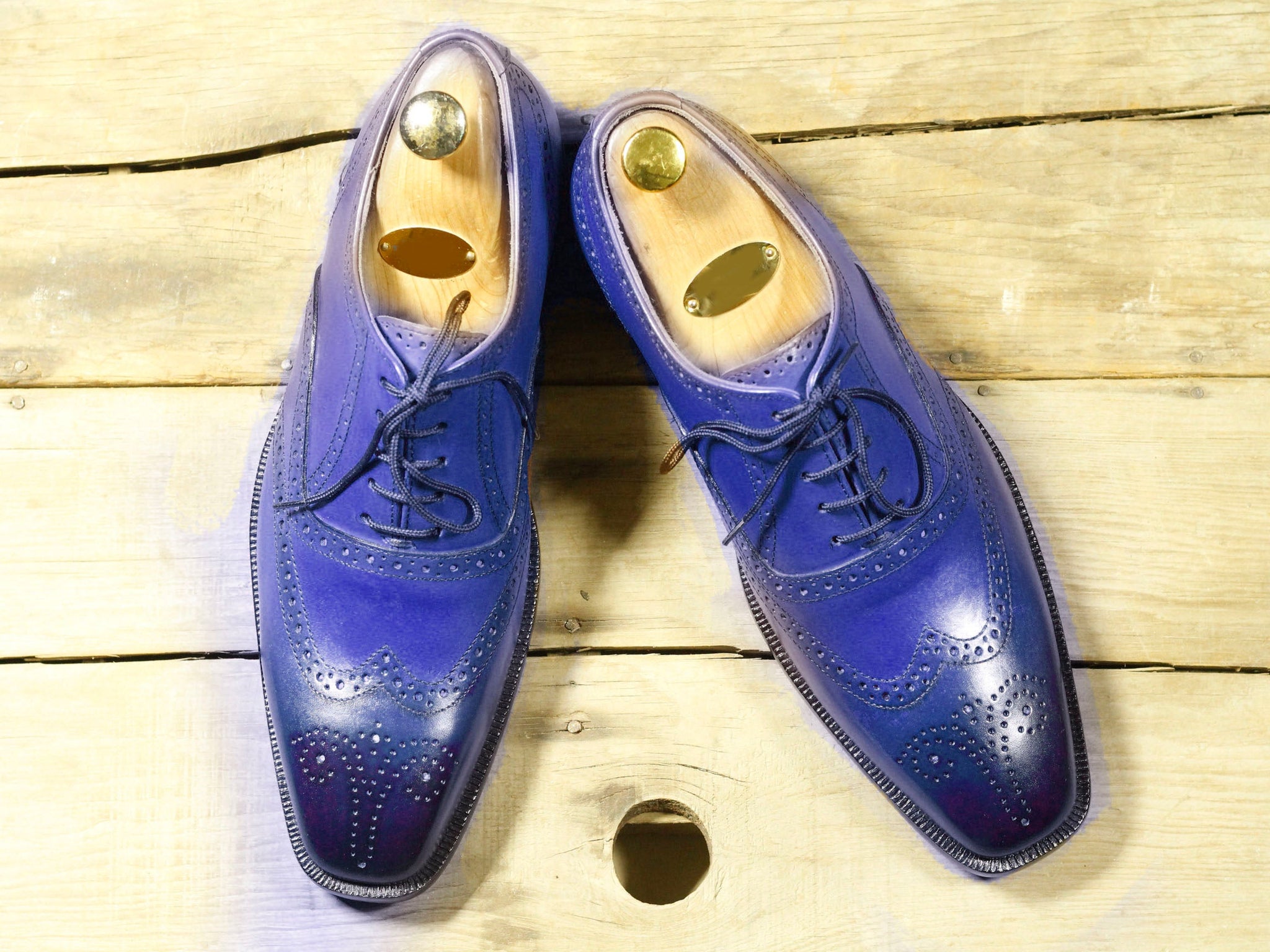 Mens Handmade Blue Color Leather Wingtip Brogue Lace Up Shoes, Men Formal Designer Shoes &nbsp;