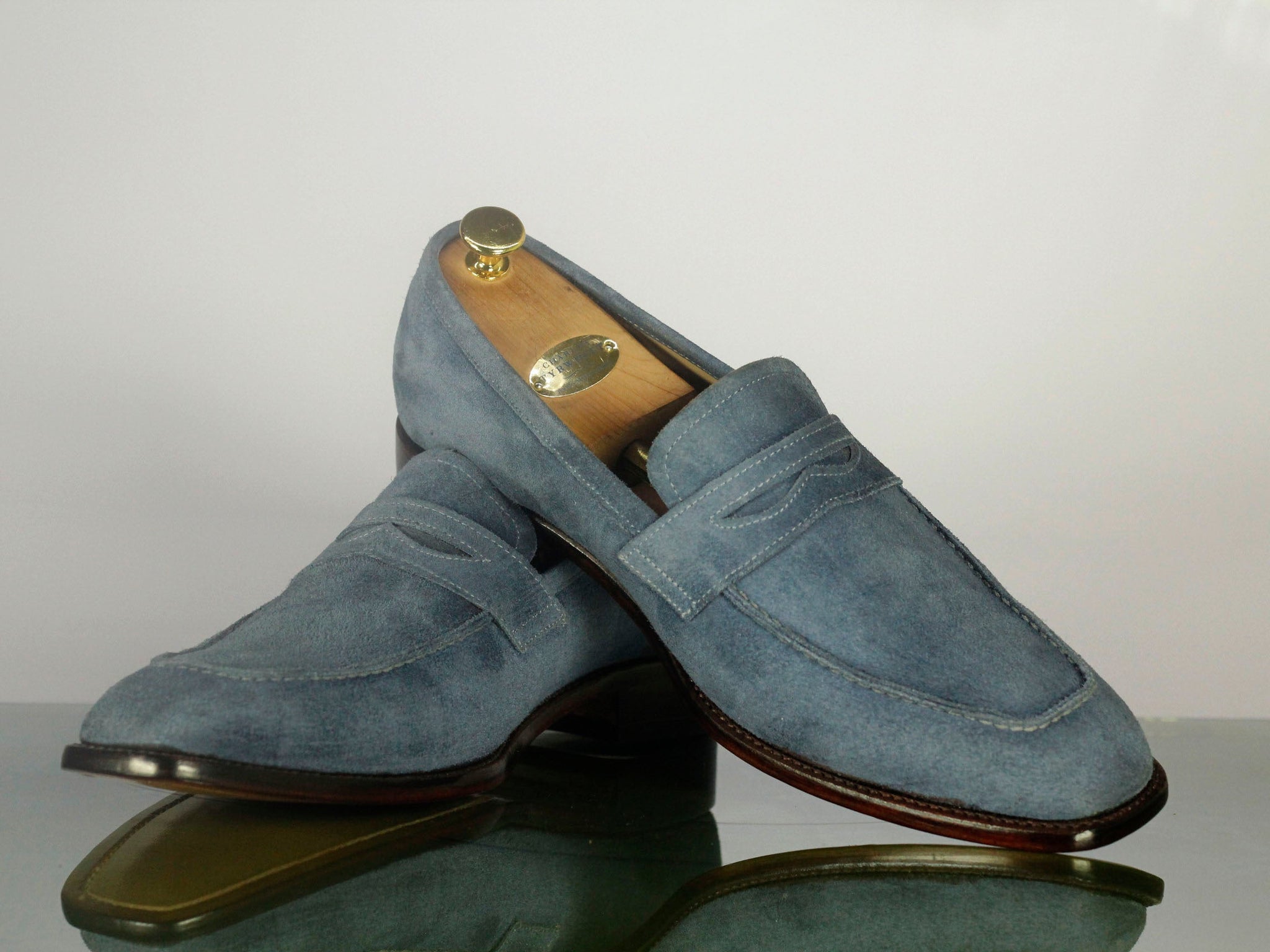 New Handmade Men's Gray Suede Penny Loafers, Men Designer Dress Luxury Shoes