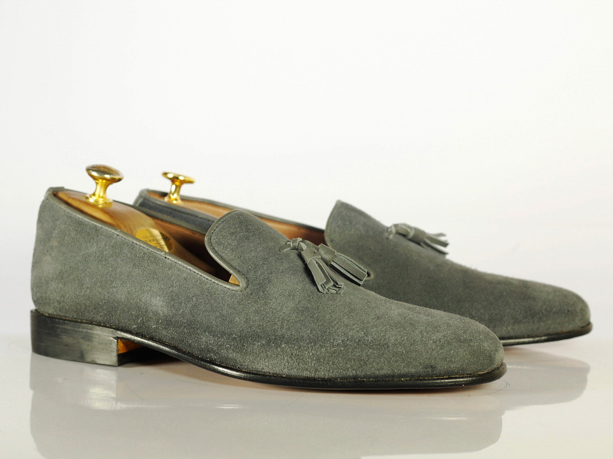 New Handmade Men's Gray Suede Tassel Loafers, Men Designer Dress Luxury Shoes