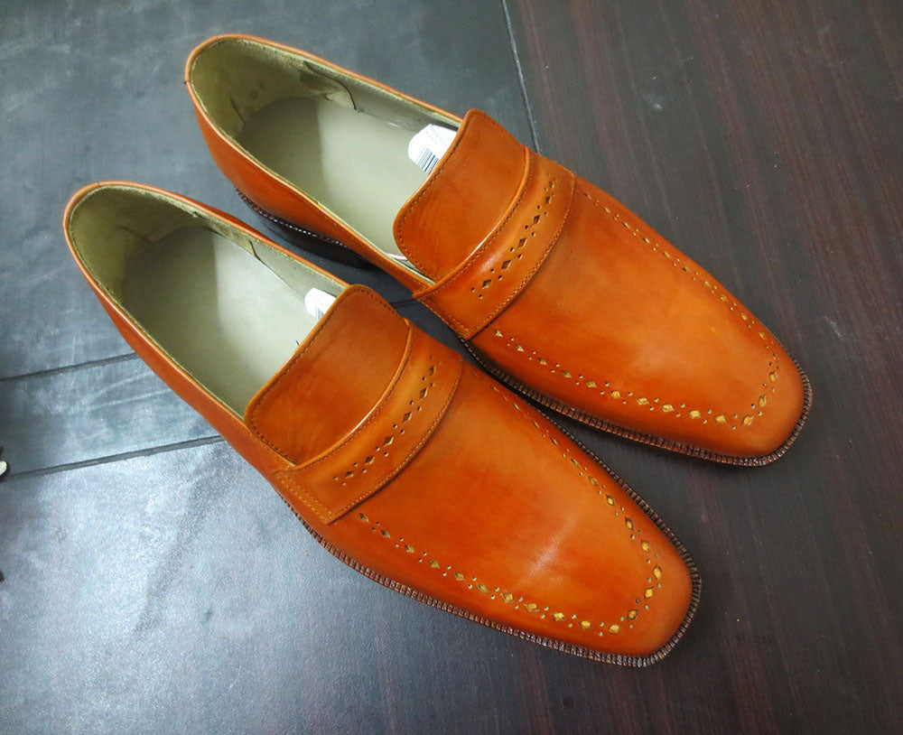 New Handmade Men's Tan Leather Penny Loafers, Men Designer Formal Dress Luxury Shoes