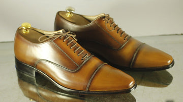 New Handmade Men's Brown Leather Cap Toe Lace Up Shoes, Men Dress Formal Shoes