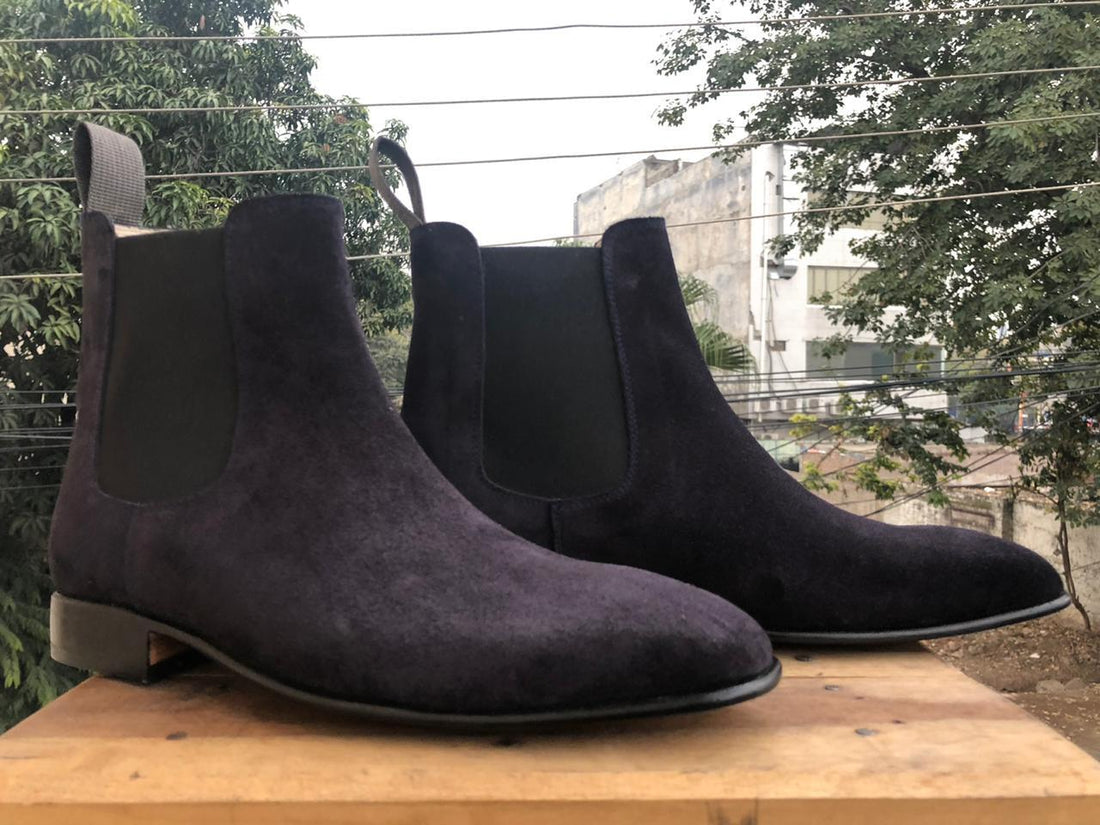 New Handmade Mens Black Suede Chelsea Fashion Boots, Men Ankle High Classic Boots