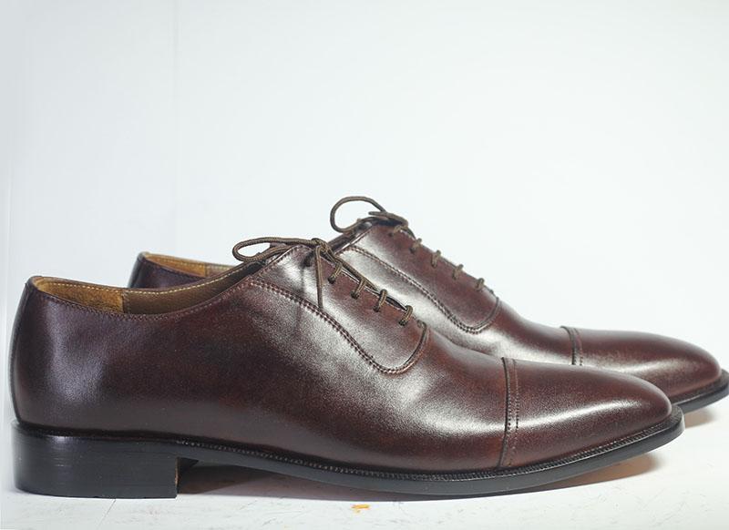 New Handmade Men's Brown Leather Cap Toe Lace Up Shoes, Men Designer Dress Formal Luxury Shoes