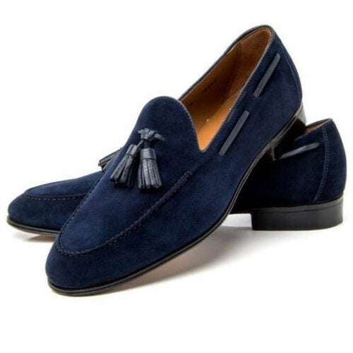 New Handmade Men's Blue Suede Tassel Loafer, Men Dress Formal Shoes