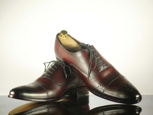 Men’s Handmade Brown Color Leather Cap Toe Formal Designer Brogue Shoes, Men Leather Lace Up Shoes