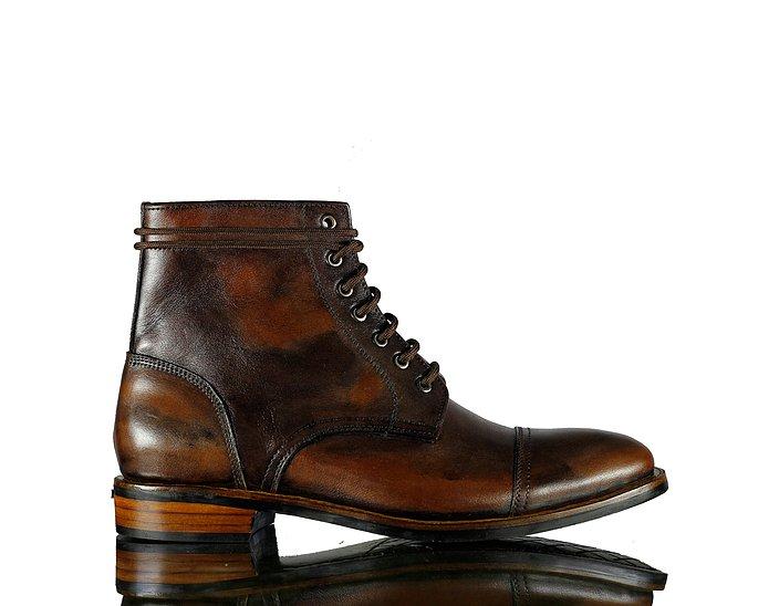 Mens Handmade Stylish Antique Brown Leather Cap Toe Boots, Mens Formal Fashion Designer Cap Toe Boots