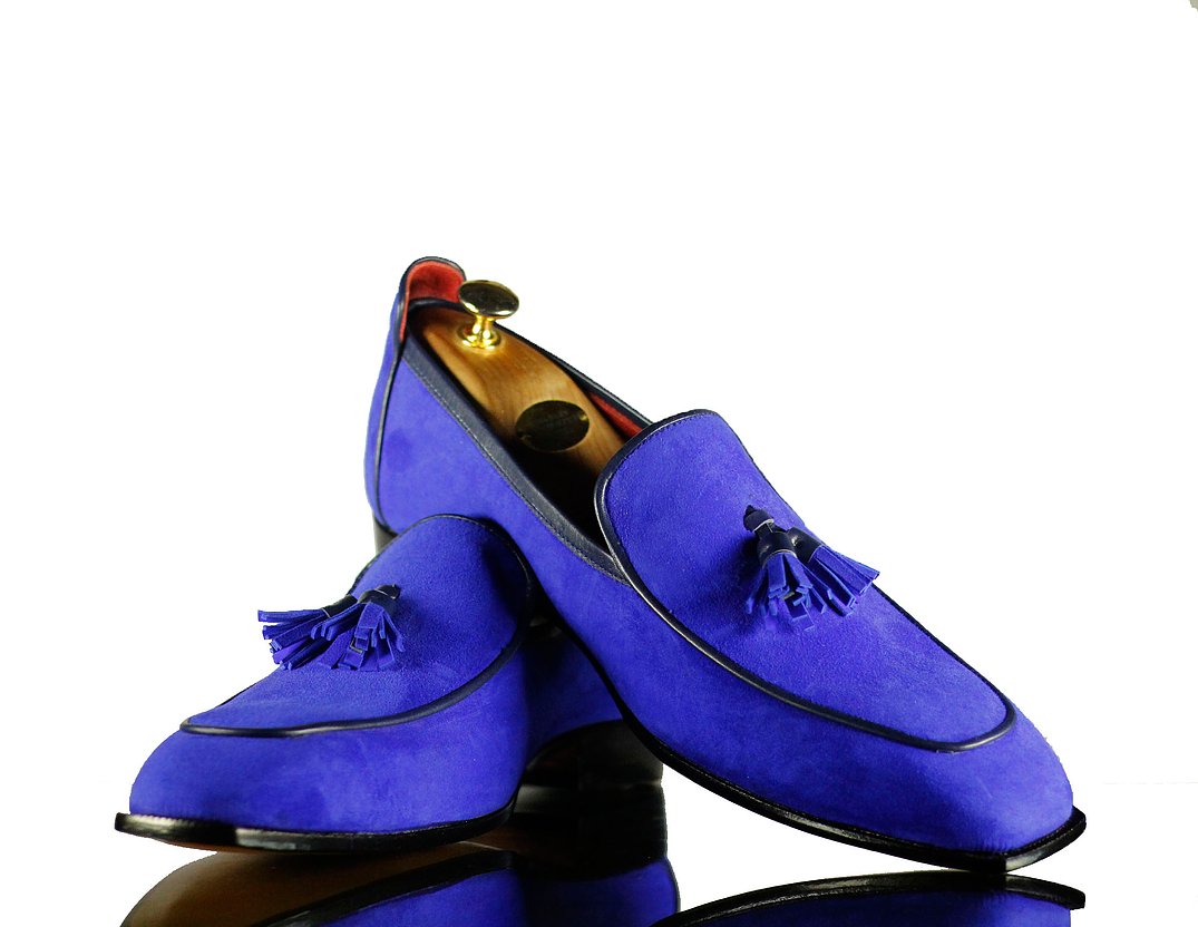 Mens Handmade Blue Suede Tassel Casual Loafer Style Shoes