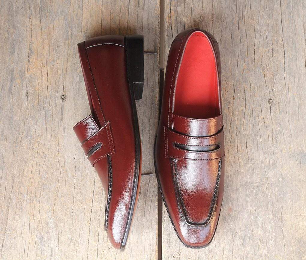 Stylish New Handmade Men's Burgundy Leather Penny Loafers, Men Dress Fashion Driving Shoes