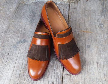 Stylish New Handmade Men's Brown Leather Suede Fringes Loafer, Men Dress Formal Shoes