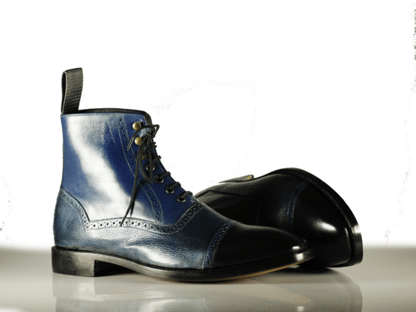 Mens Handmade Formal Designer Blue Color Cap Toe Formal Boots, Mens Ankle High Boots