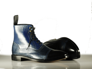 Mens Handmade Formal Designer Blue Color Cap Toe Formal Boots, Mens Ankle High Boots