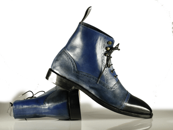 Mens Handmade Formal Designer Blue Color Cap Toe Formal Boots, Mens Ankle High Boots