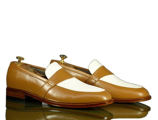 Designer Mens Handmade Tan White Casual Shoes, Mens Fancy Loafer Style Shoes