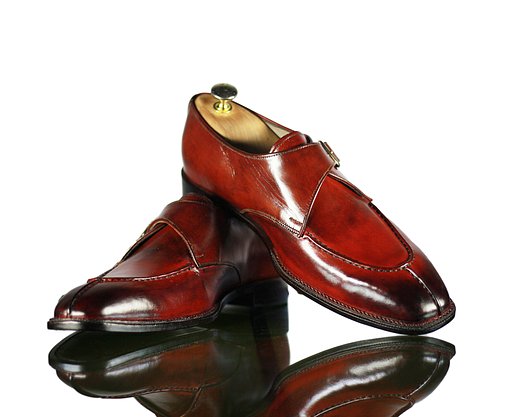 New Handmade Men's Burgundy Leather Split Toe Monk Strap Shoes, Men Dress Fashion Driving Shoes