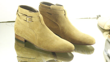 Handmade Men’s Formal Beige Color Jodhpur Designer Boots, Mens Ankle High Boots