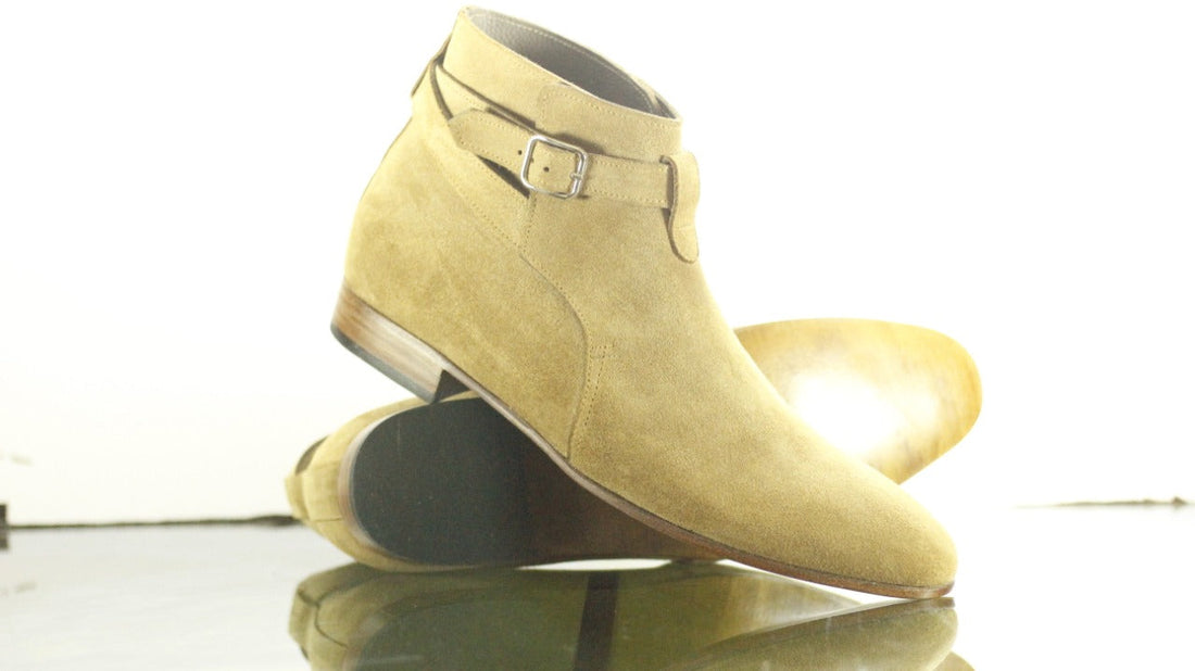 Handmade Men’s Formal Beige Color Jodhpur Designer Boots, Mens Ankle High Boots