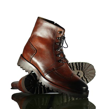 New Stylish Handmade Men's Brown Leather Wing Tip Lace Up Boots, Men Ankle Desert Boots, Men Casual Boots