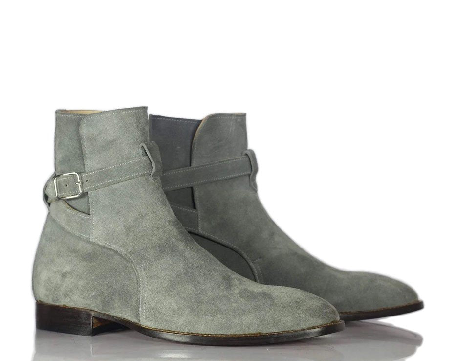 Stylish Handmade Men's Gray Suede Jodhpur Strap Boots, Men Ankle Boots, Men Fashion Boots