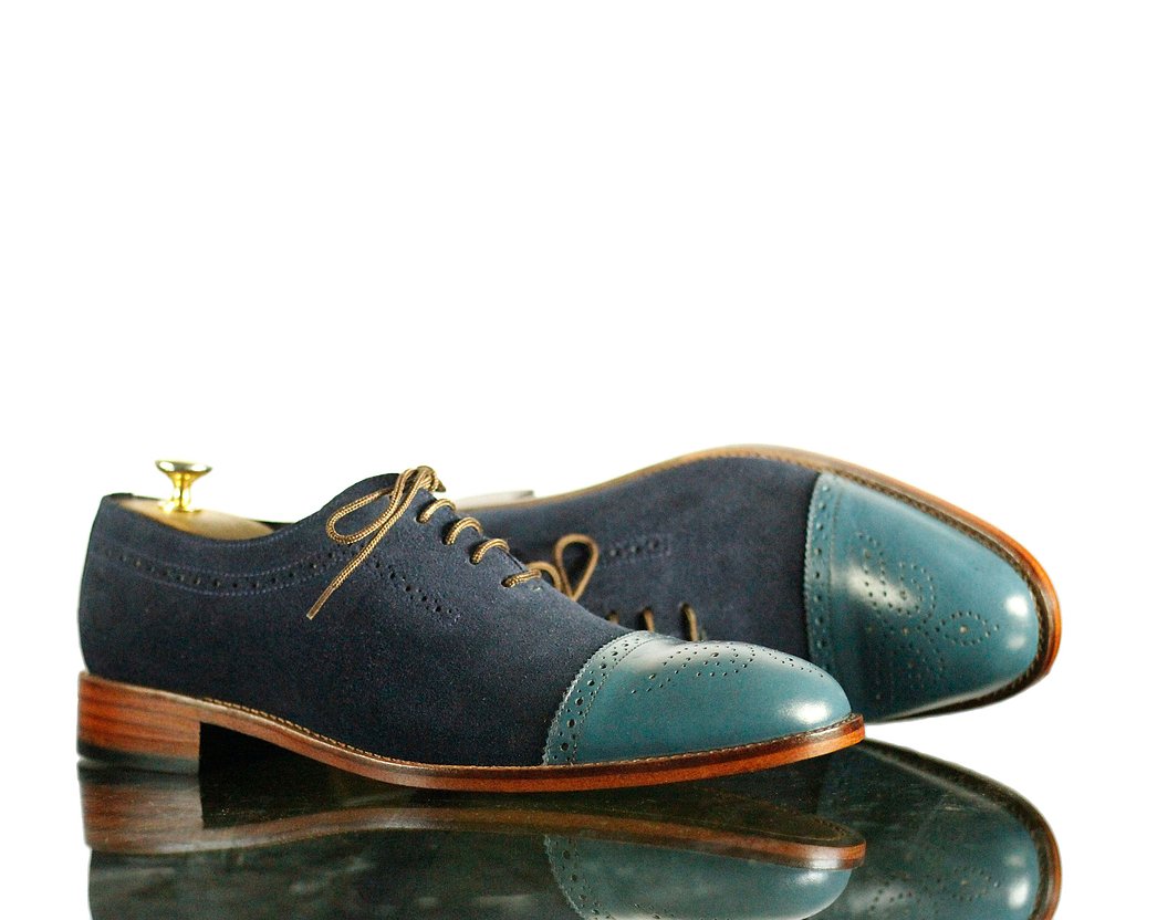 Stylish New Handmade Men's Blue Leather Cap Toe Brogue Lace Up Shoes, Men Dress Formal Shoes