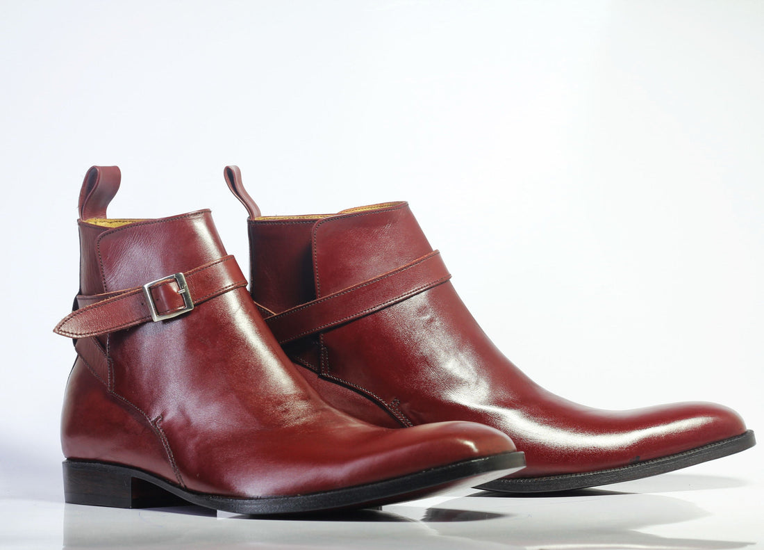 Formal Handmade Men's Burgundy Leather Jodhpur Strap Boots, Men Ankle Boots, Men Fashion Boots