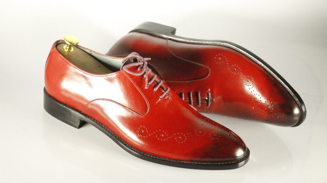 Mens Handmade Burgundy Color Leather Brogue Toe Shoes, Men’s Designer Lace Up Beautiful Shoe