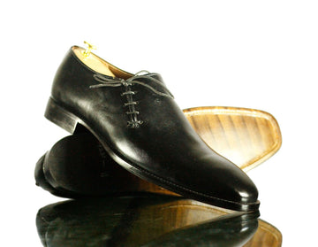 Elegant Handmade Men's Black Leather Side Lace Up Shoes, Men Dress Formal Shoes