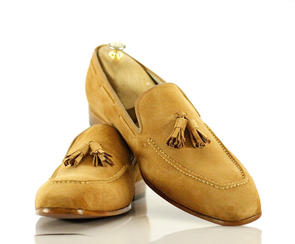 Stylish New Handmade Men's Beige Suede Tassel Loafer Shoes, Men Dress Formal Fashion Shoes