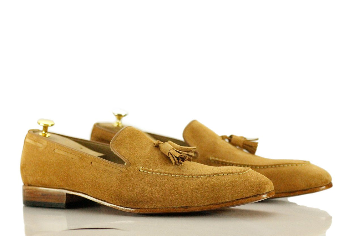 Stylish New Handmade Men's Beige Suede Tassel Loafer Shoes, Men Dress Formal Fashion Shoes