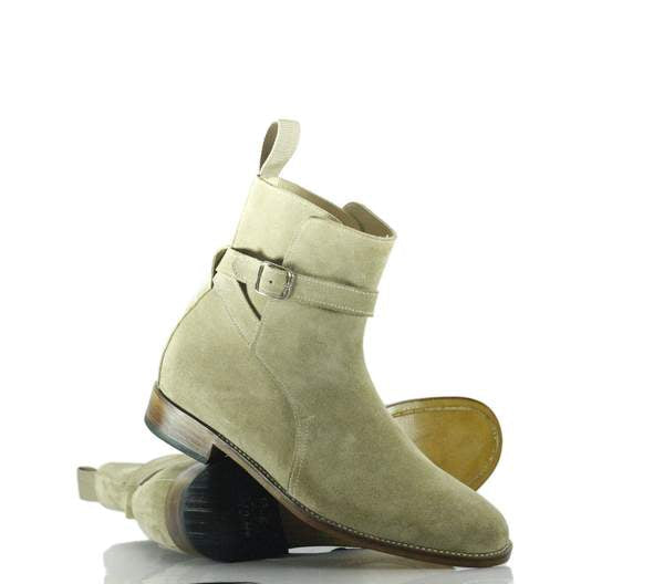 Classic Handmade Men's Beige Suede Jodhpur Strap Boots, Men Ankle Boots, Men Fashion Boots