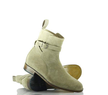 Classic Handmade Men's Beige Suede Jodhpur Strap Boots, Men Ankle Boots, Men Fashion Boots