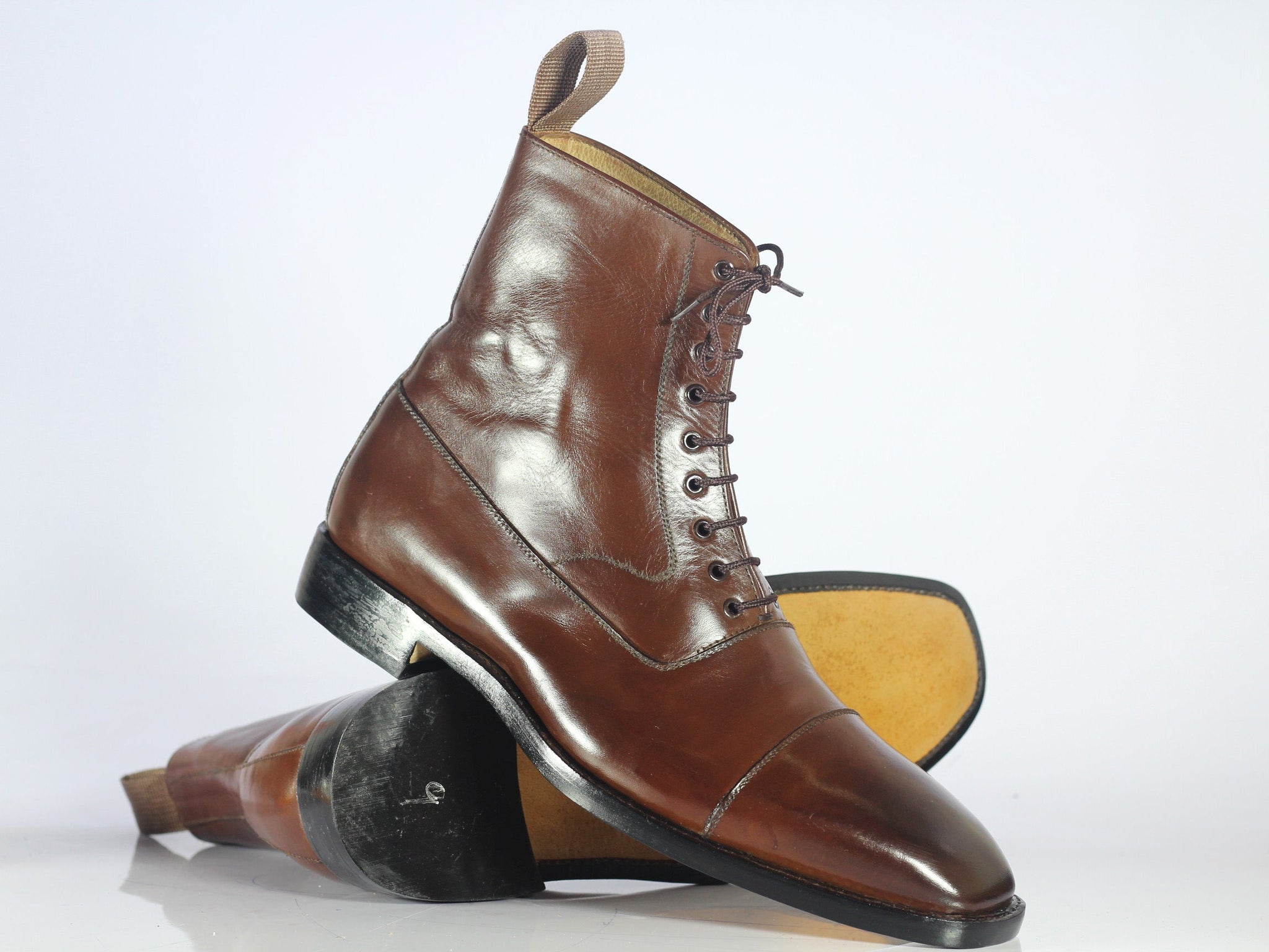 Mens Handmade Brown Color Leather Cap Toe Ankle High Fashion Boots