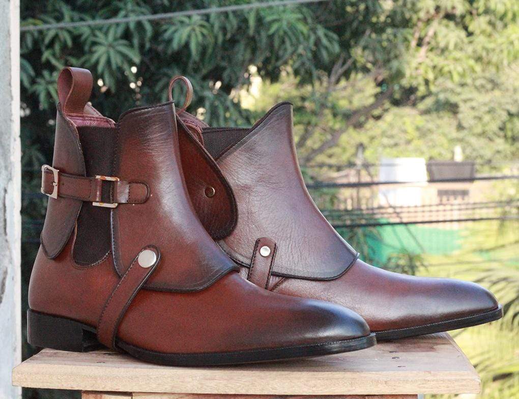 Designer Handmade Men's Brown Leather Chelsea Saddle Boots, Men Ankle Boots, Men Fashion Boots