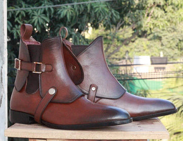 Designer Handmade Men's Brown Leather Chelsea Saddle Boots, Men Ankle Boots, Men Fashion Boots