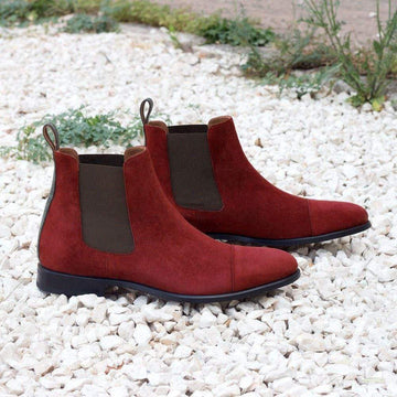 New Stylish Handmade Men's Maroon Suede Chelsea Cap Toe Boots, Men Ankle Boots, Men Fashion Boots