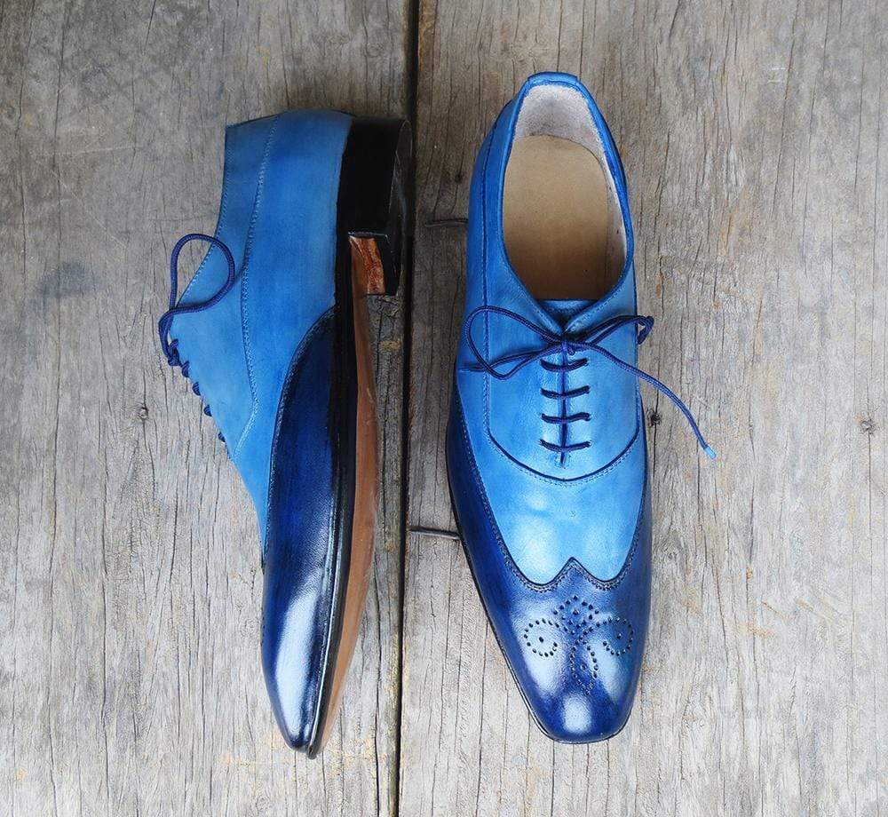 Mens Handmade Blue Wingtip Brogue Shoes, Men’s Leather Lace Up Brogue Awesome Shoes