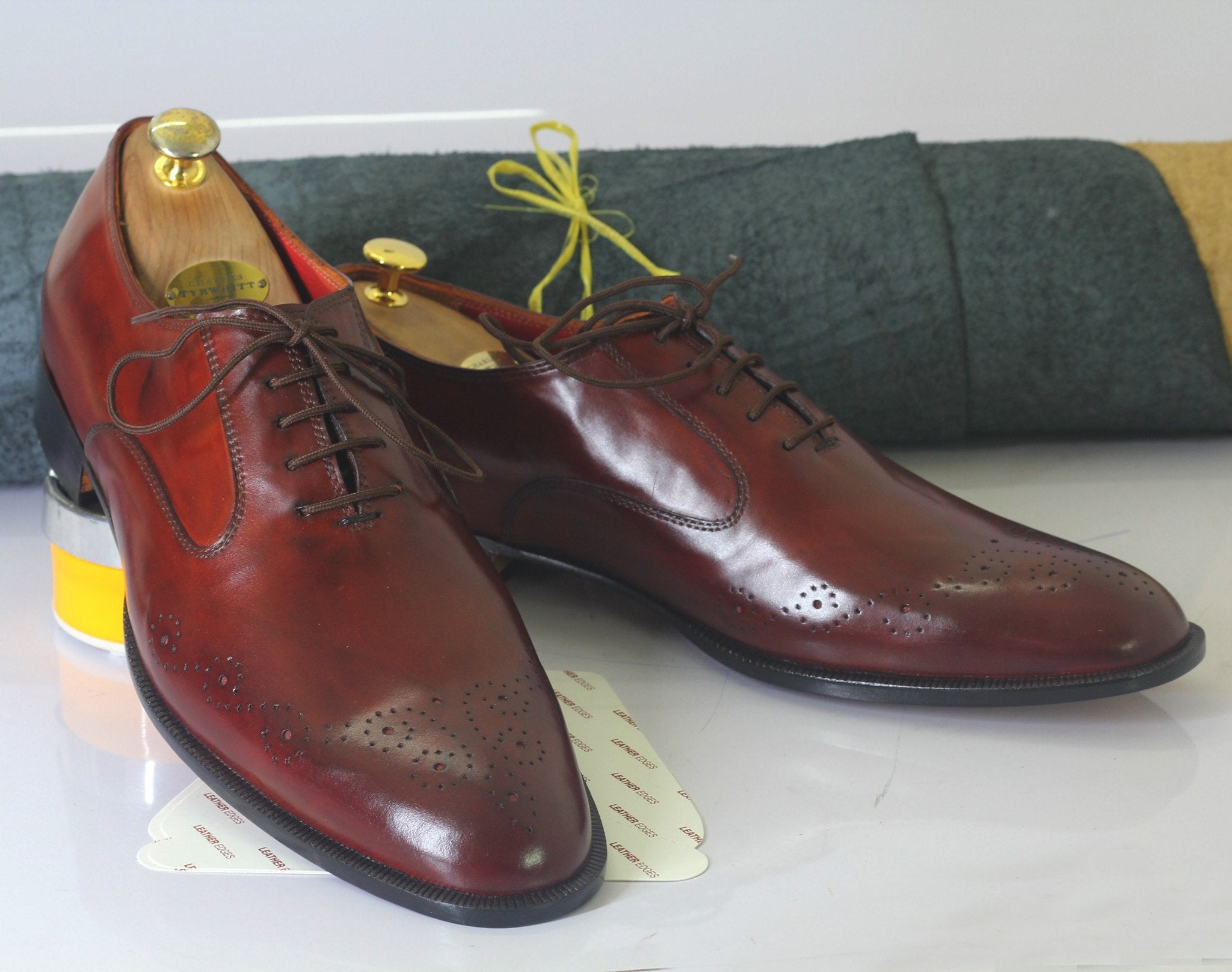 Stylish New Handmade Men's Burgundy Leather Brogue Toe Lace Up Shoes, Men Dress Formal Shoes