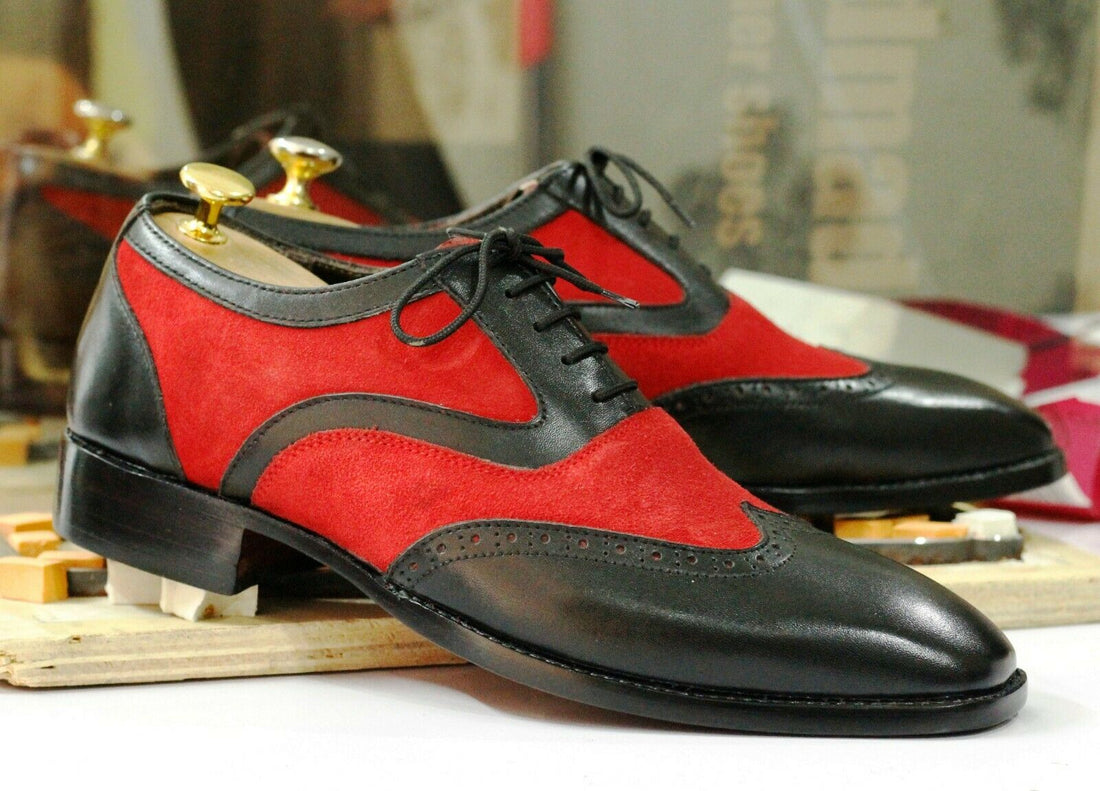 New Handmade Men's Black Red Leather Wing Tip Spectator Shoes, Men Dress Formal Office Shoes