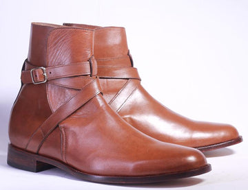 New Stylish Handmade Men's Brown Leather Jodhpur Strap Boots, Men Ankle Boots, Men Fashion Boots