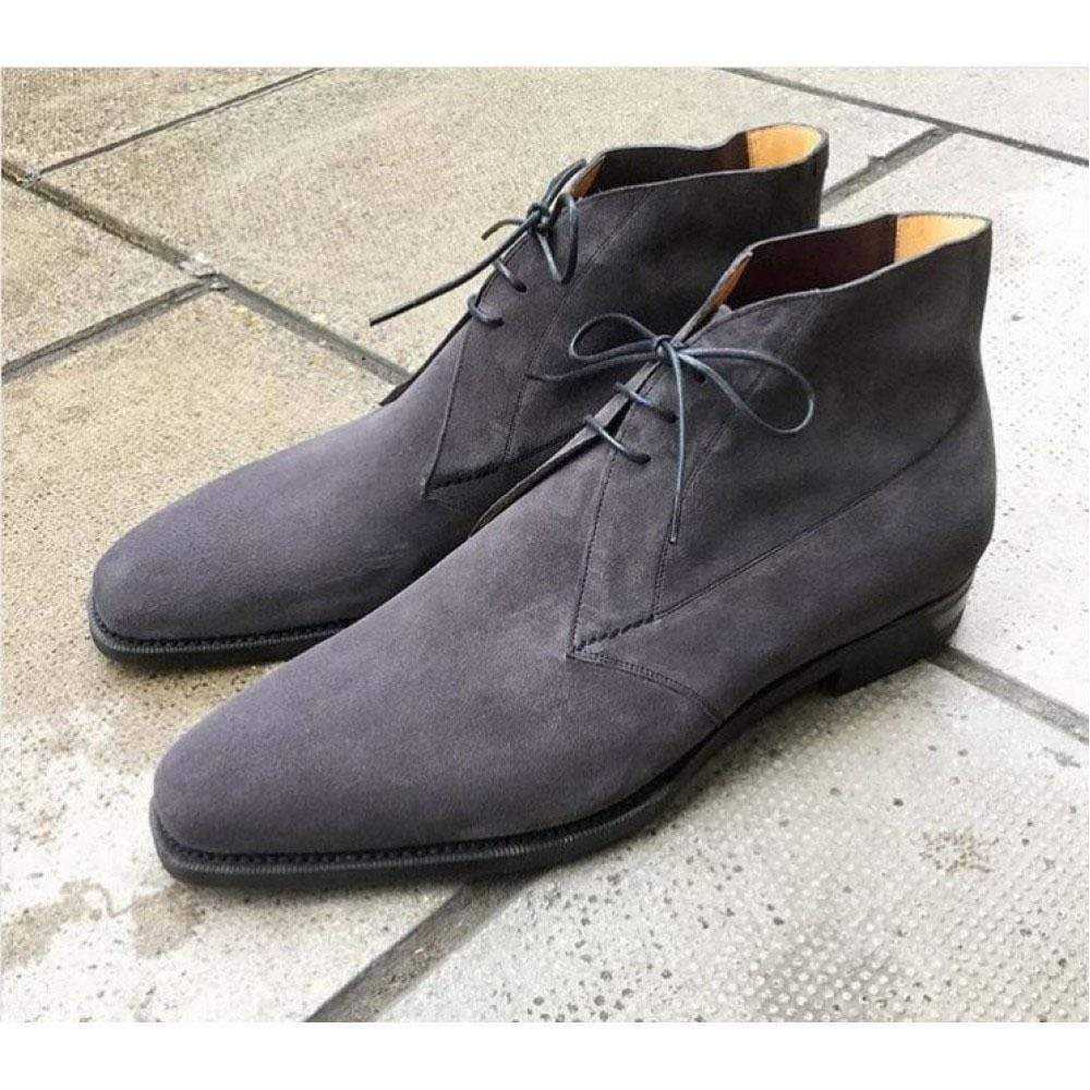 Mens Handmade Gray Color Suede Chukka Boots, Men Half Ankle Formal Designer Boots