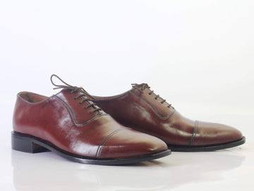 Handmade Men’s Stylish Burgundy Color Leather Cap Toe Formal Shoes, Men’s Lace Up Leather Shoes