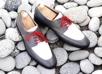 Stylish Handmade Mens White Gray Leather Shoes, Men’s Oxford Lace up Designer Shoes  Key Features