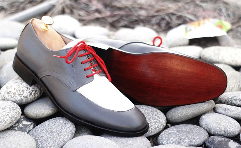 Stylish Handmade Mens White Gray Leather Shoes, Men’s Oxford Lace up Designer Shoes  Key Features