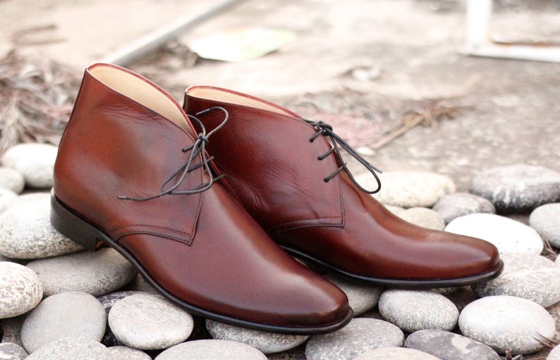 Beautiful Men’s Handmade Burgundy Color Leather Chukka Boots, Men’s Formal Dressing Designer Boots