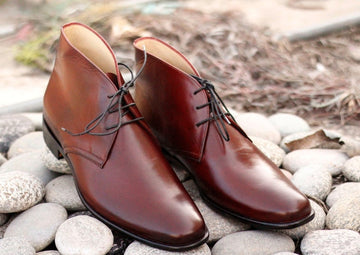 Beautiful Men’s Handmade Burgundy Color Leather Chukka Boots, Men’s Formal Dressing Designer Boots