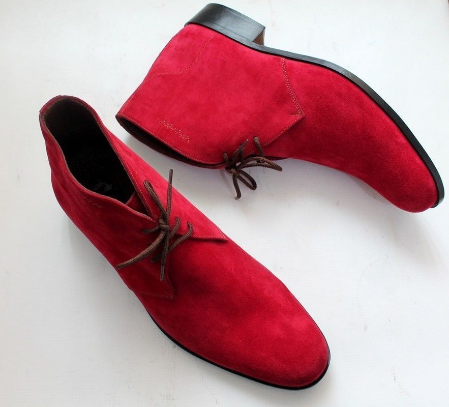 Men’s Handmade Red Suede Stylish Designer Boots, Men Lace Up Chukka Boots