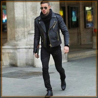 New Men's biker leather jacket, Mens fashion black motorcycle leather jackets