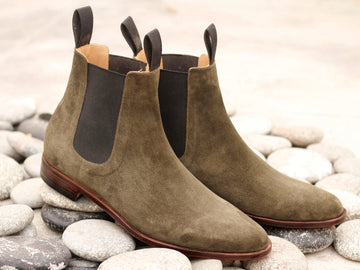 Mens Designer Handmade Brown Suede Ankle High Boots, Mens Chelsea Fashion Boots