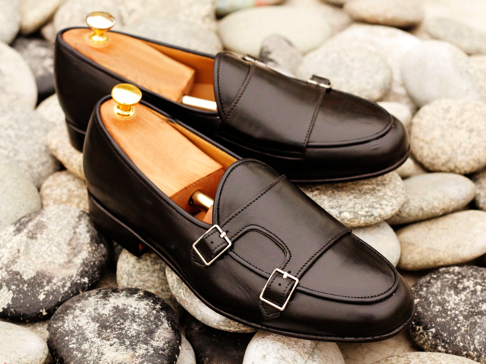 Men’s Handmade Black Color Stylish Slip on Double Monk Strap Shoes, Mens Casual Shoes, Men Party Shoes